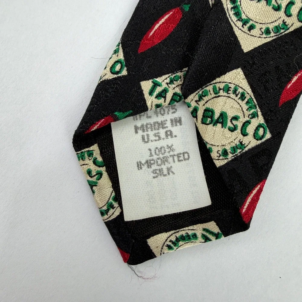 Tabasco Mens Silk Tie Black Red Chili Pepper Logo Hot‎ Sauce Novelty Made in USA